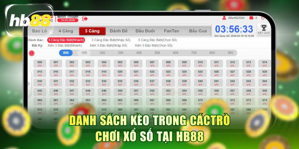 Danh sách kèo trong các trò chơi XS tại HB88